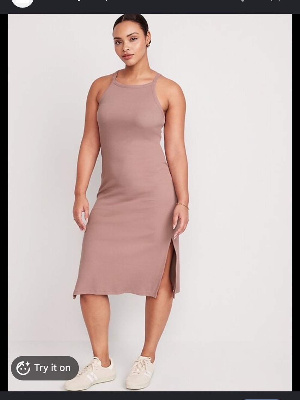 Old Navy Rib-Knit Sleeveless Midi Dress in Mauve Pink-Tall
